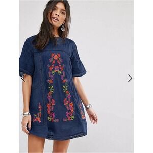 Free People Perfectly Victorian Dress Small Boho Cottagecore Navy Blue